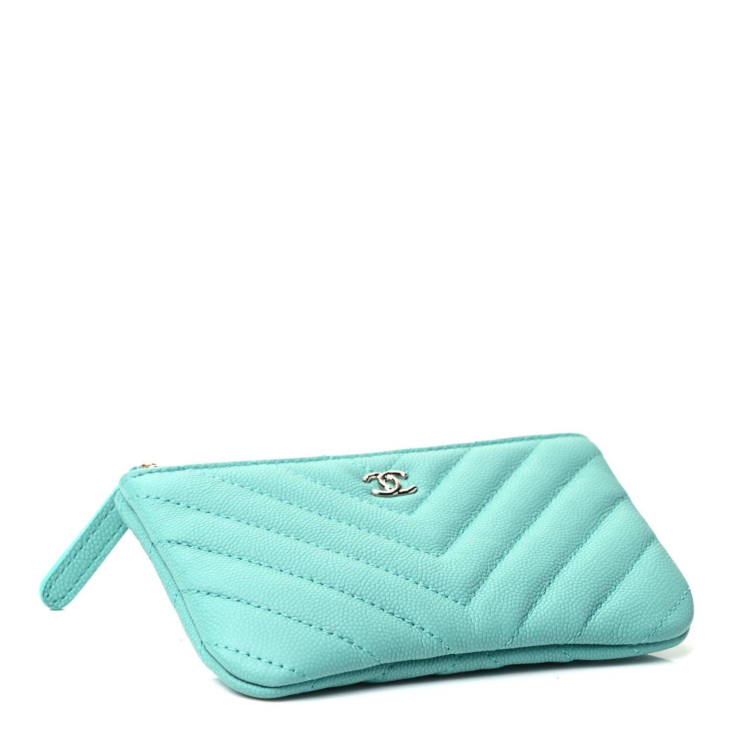 Chanel Caviar Chevron Quilted Small Cosmetic Case Light Blue 3 of 4