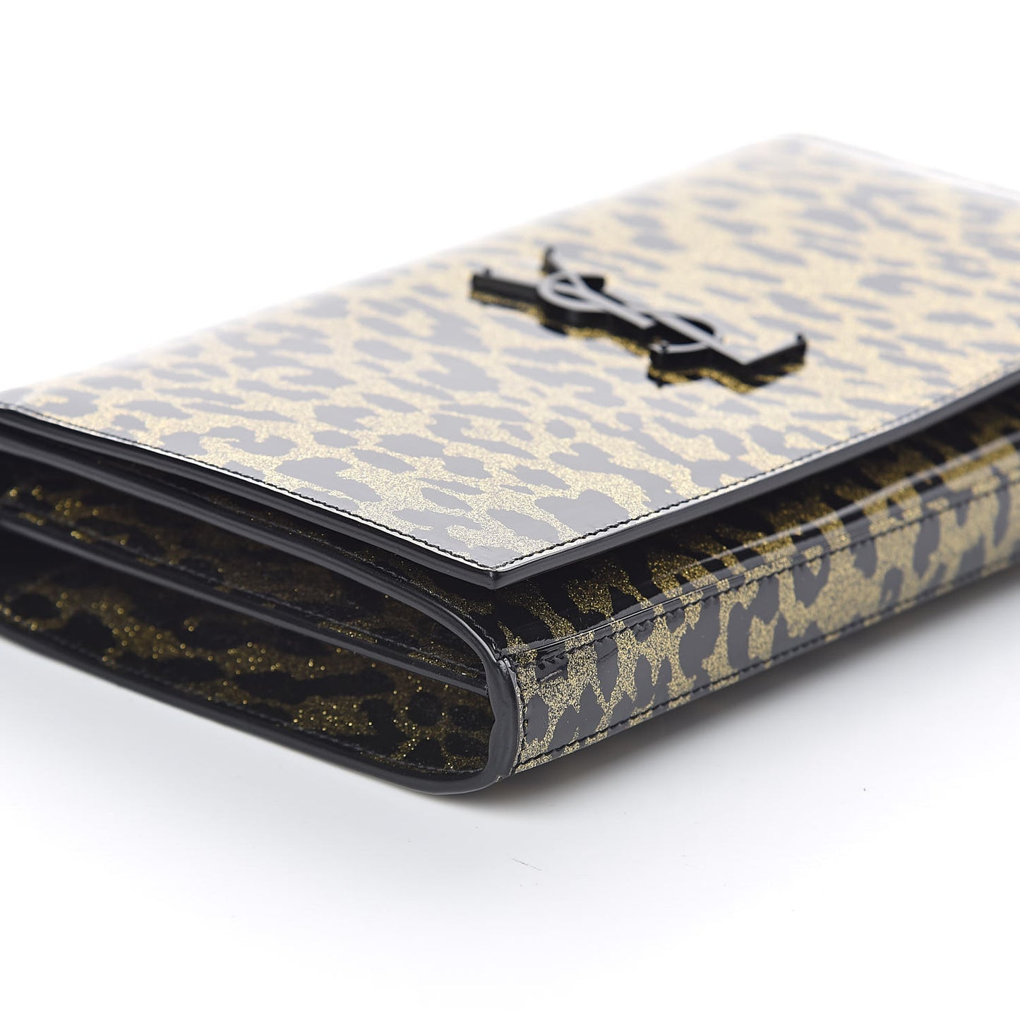 Patent Leopard Print Monogram Chain Wallet Black Gold