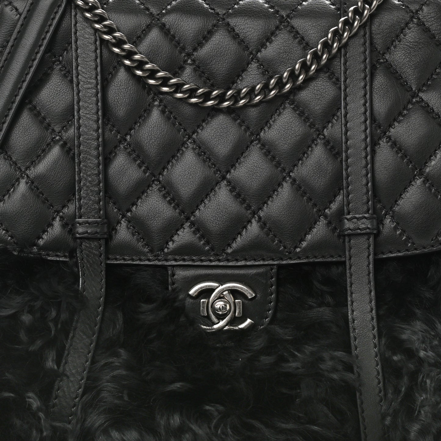 Lambskin Quilted Fur Paris Dallas Double Flap Bag Black