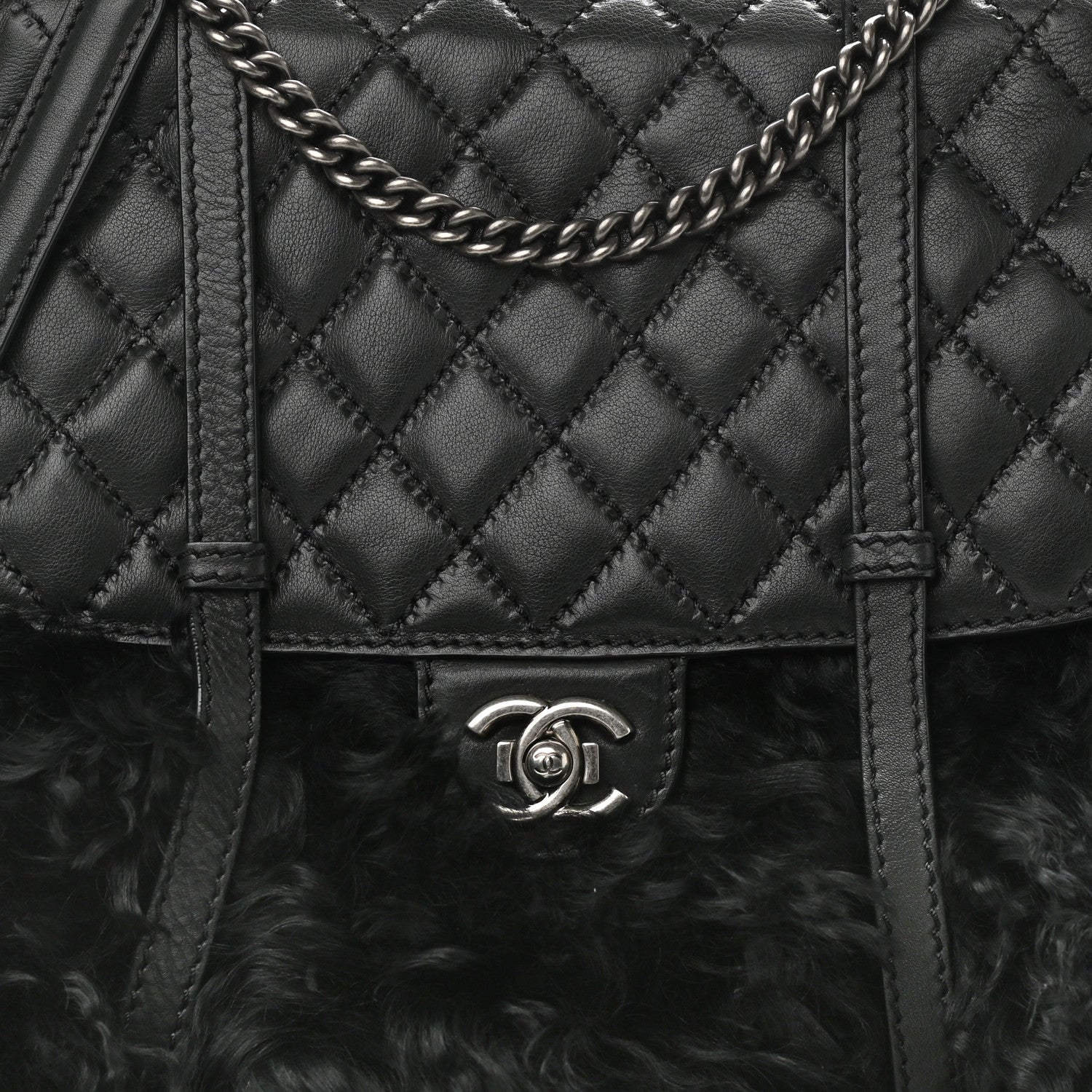 Chanel Lambskin Quilted Fur Paris Dallas Double Flap Bag Black 9 of 13