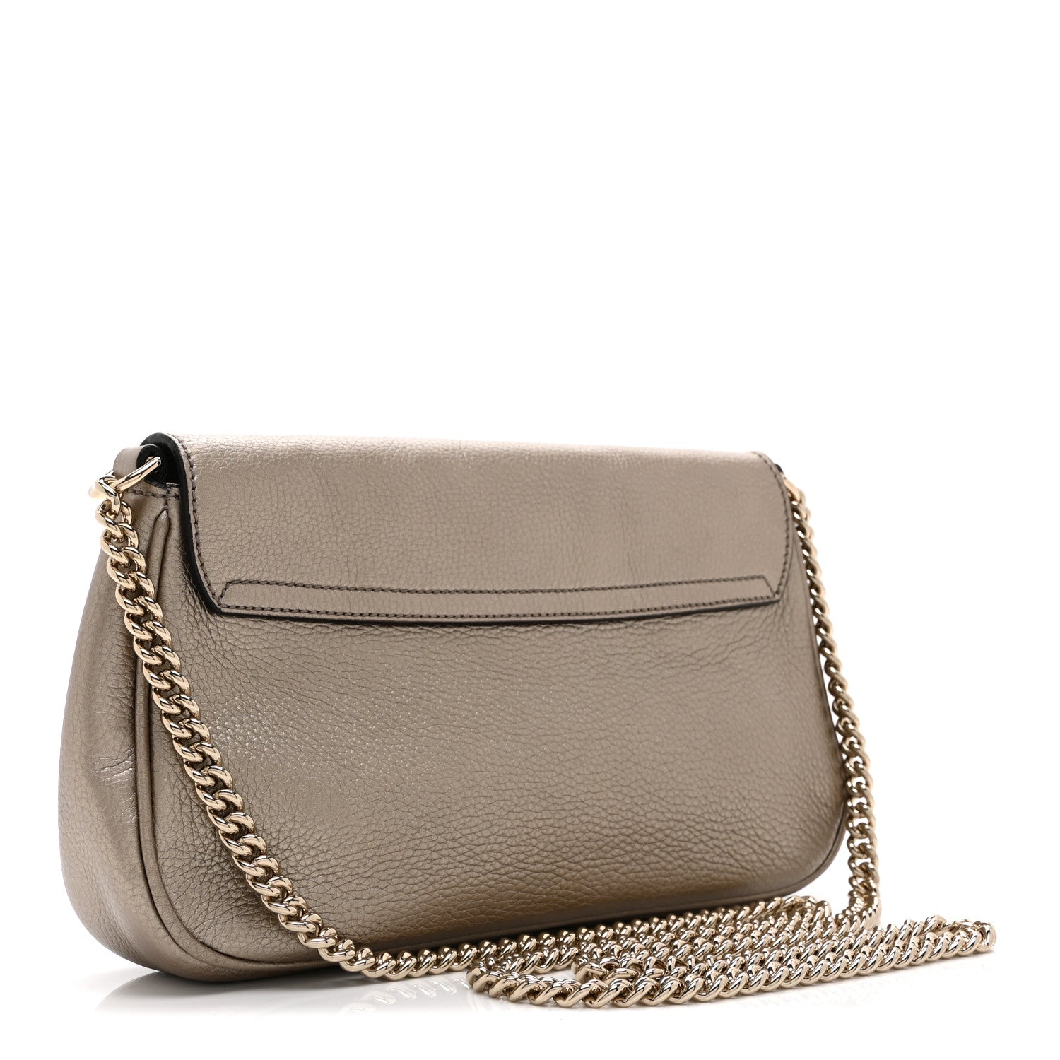 Gucci Metallic Pebbled Calfskin Medium Soho Flap Crossbody Golden Beige 3 of 11