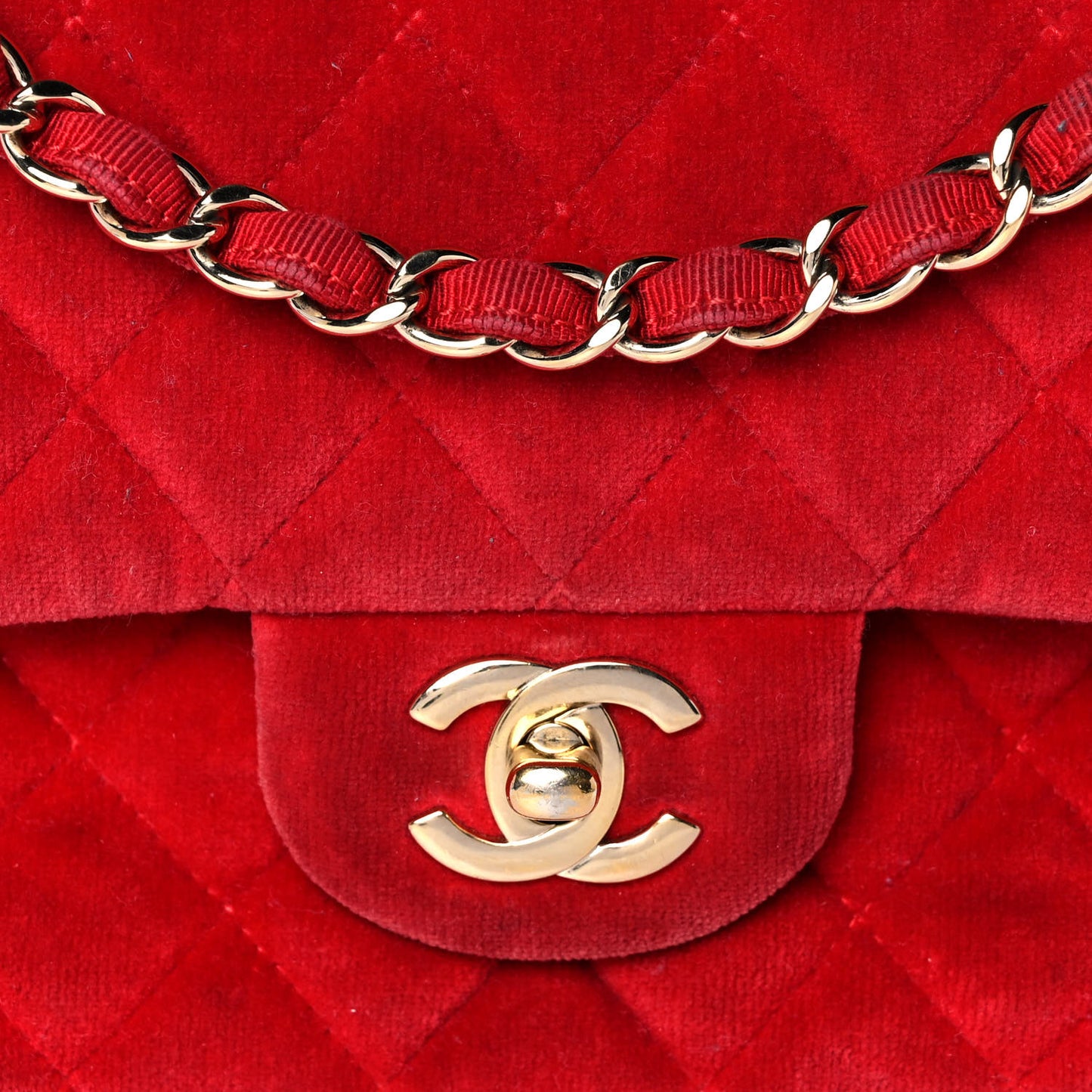 Velvet Quilted Medium Double Flap Red