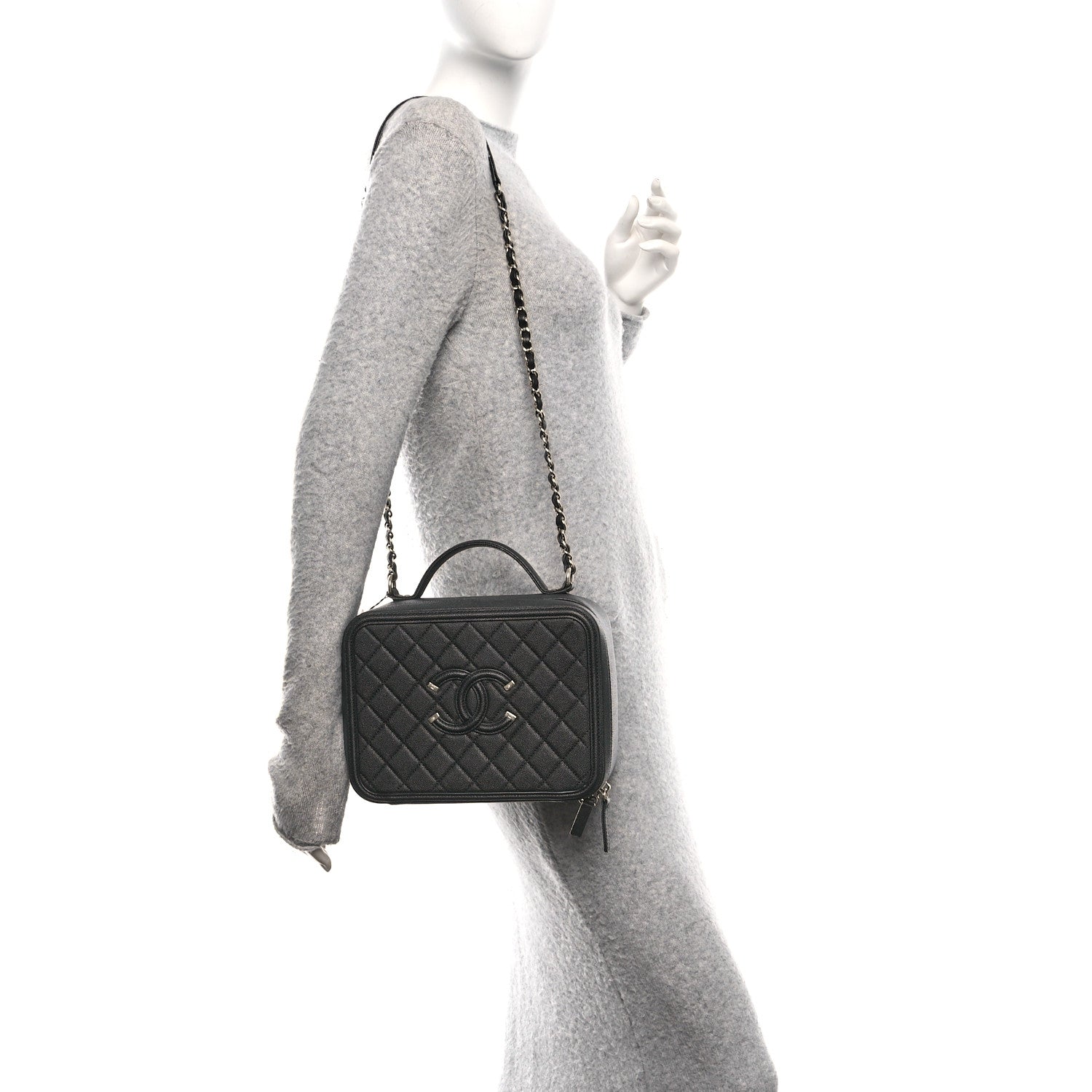 Chanel Caviar Quilted Large CC Filigree Vanity Case Black 2 of 12