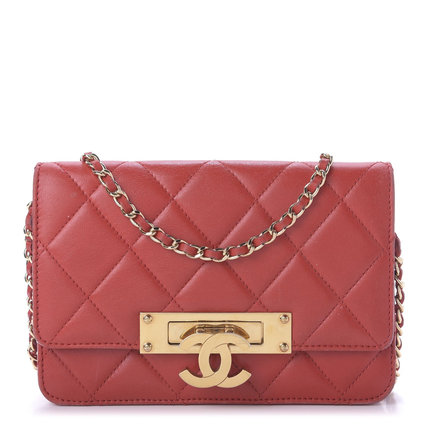 Lambskin Quilted Golden Class Wallet on Chain WOC Red