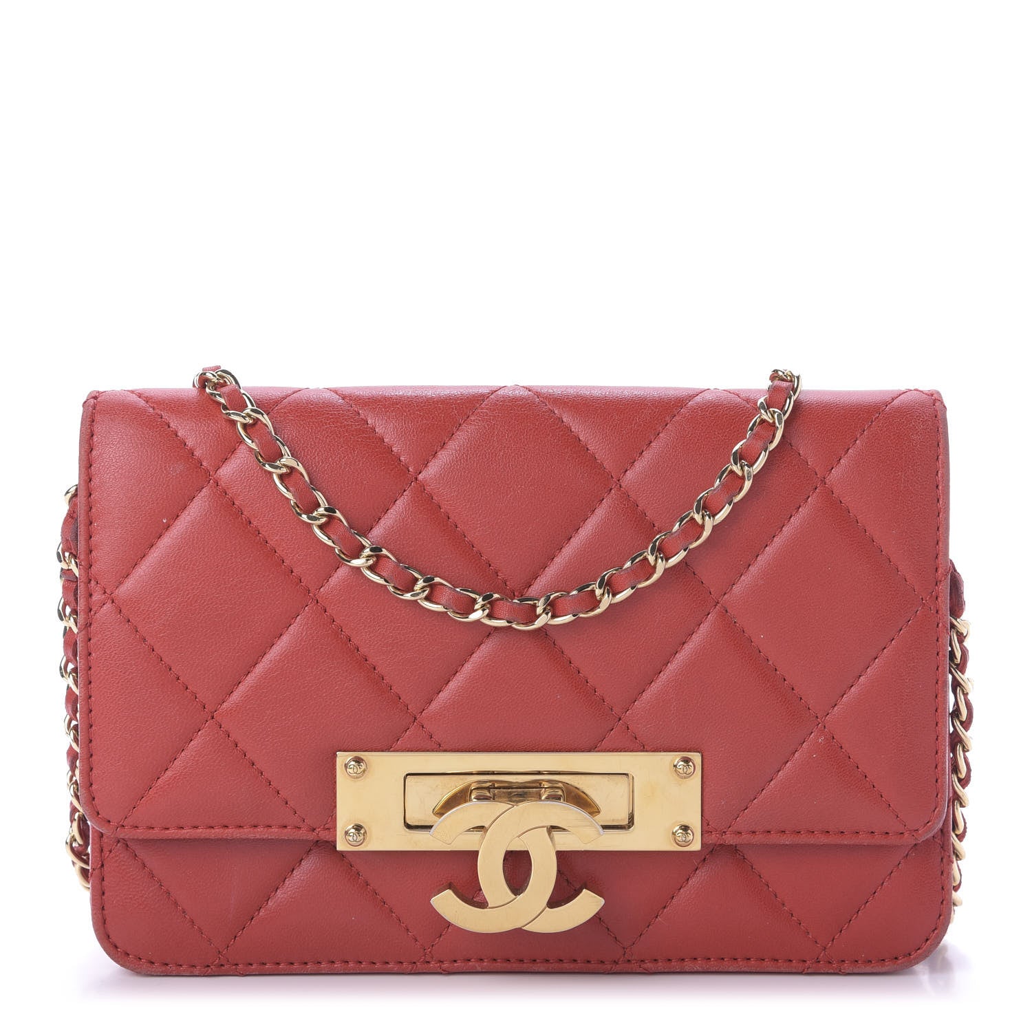 Chanel Lambskin Quilted Golden Class Wallet on Chain WOC Red 1 of 11