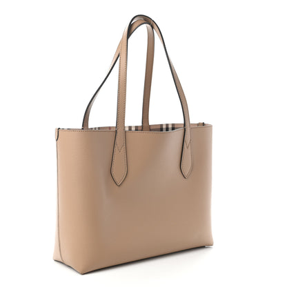 Burberry Grainy Calfskin Haymarket Check Small Reversible Tote Camel 4 of 15