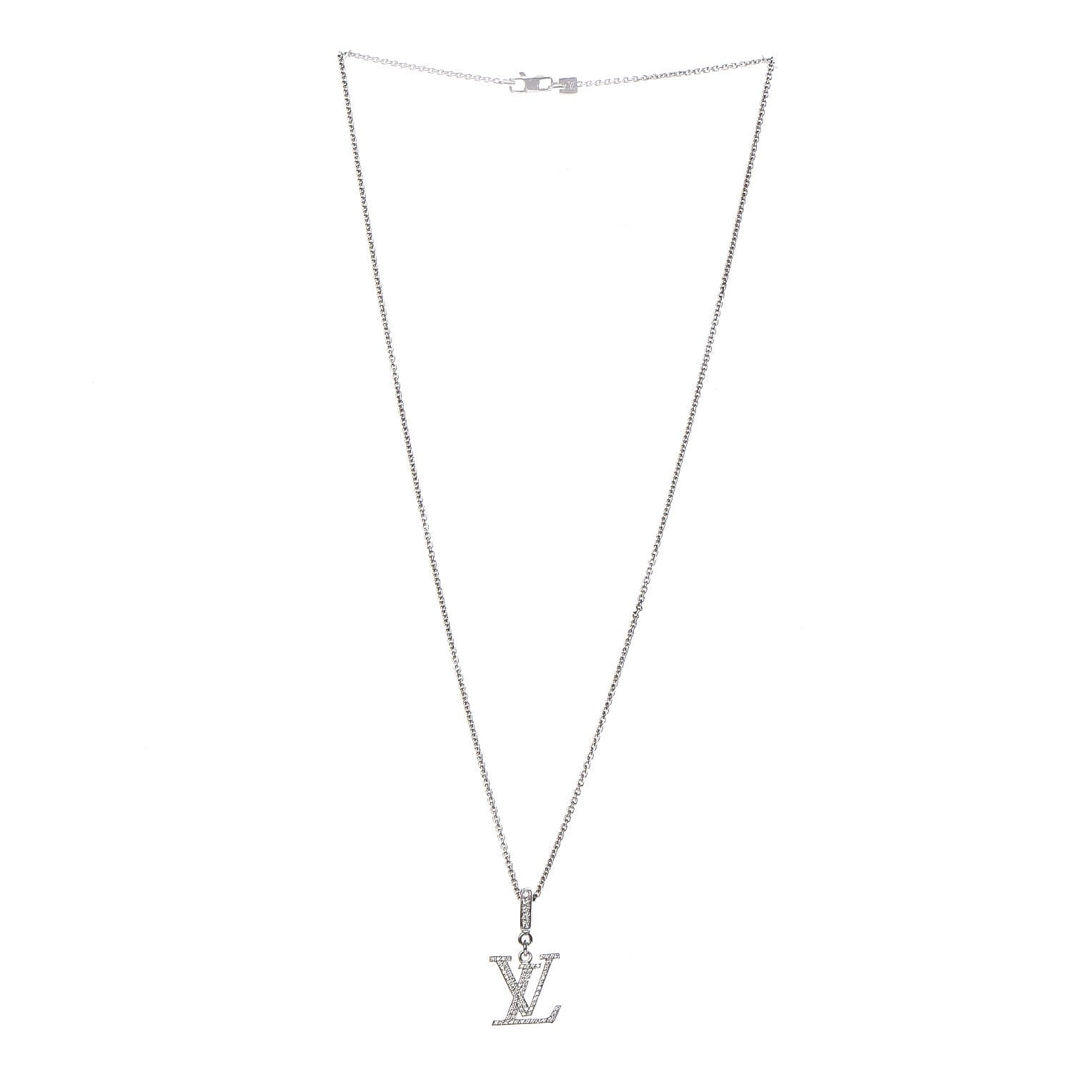 Louis Vuitton 18K White Gold Diamond Logo Necklace 3 of 8