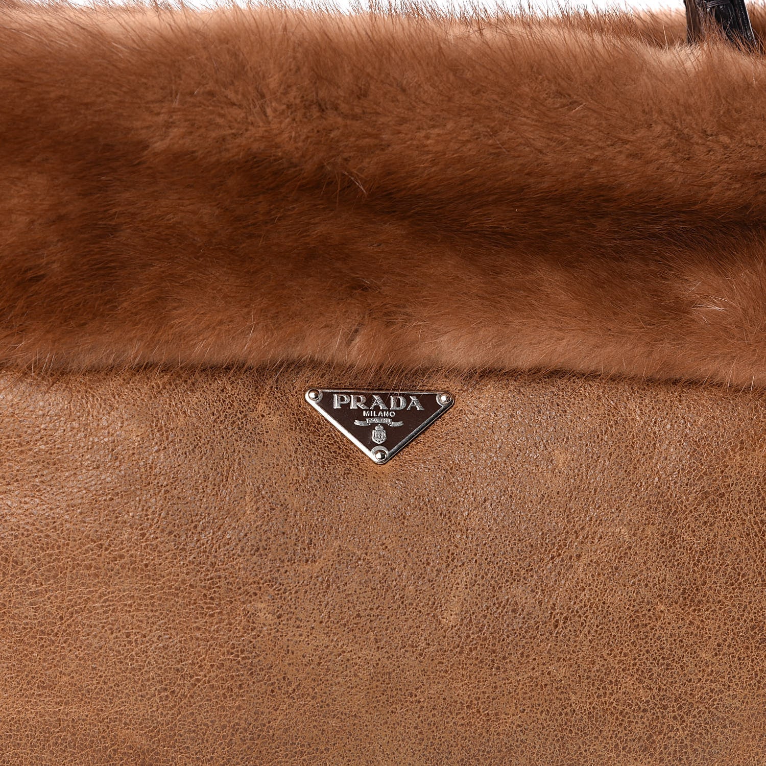 Prada Suede Shearling Mink Fur Crocodile Shoulder Bag Brown 11 of 11