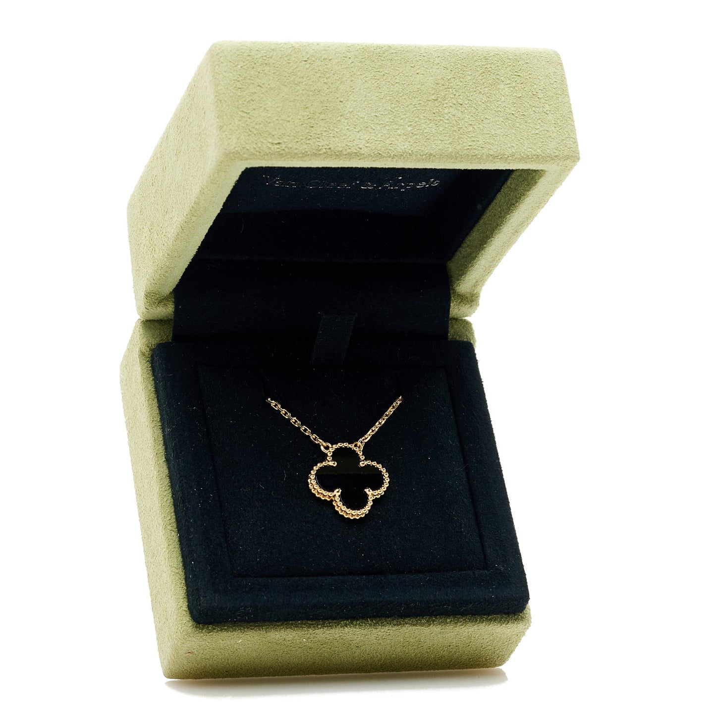 18K Yellow Gold Black Onyx Vintage Alhambra Pendant Necklace
