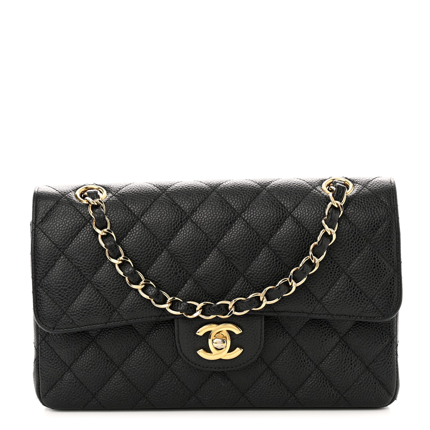 Caviar Quilted Small Double Flap Black