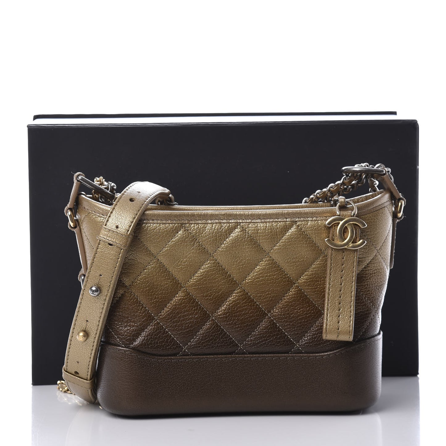 Metallic Goatskin Quilted Small Gabrielle Hobo Gold Bronze