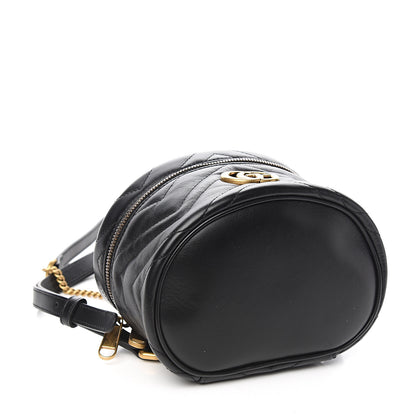 Gucci Calfskin Matelasse Mini GG Marmont Round Backpack Black 3 of 9