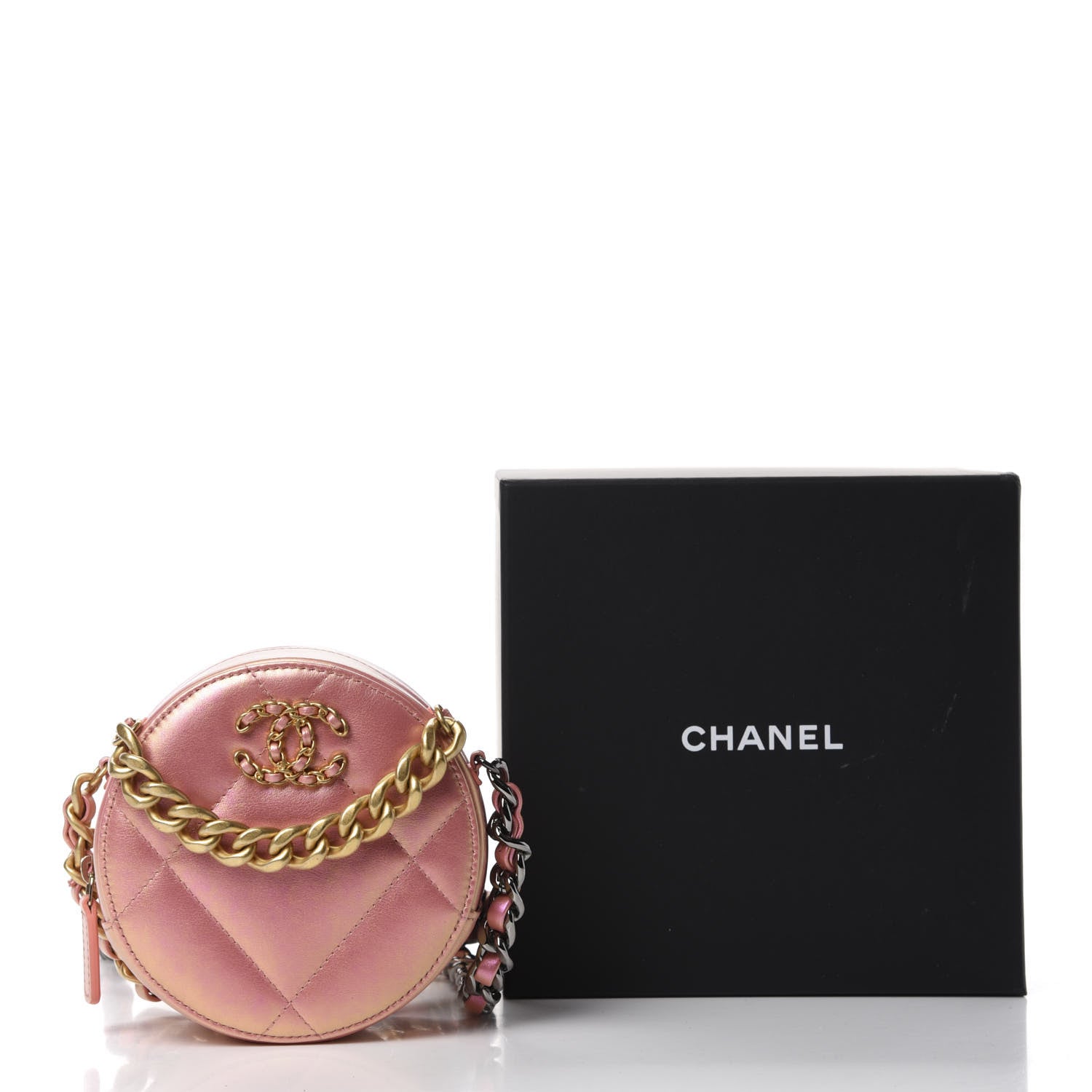 Chanel Iridescent Calfskin Quilted 19 Round Clutch With Chain Pink 11 of 11