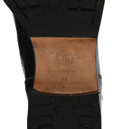 Chanel Sheepskin Quilted CC Tall Lace Up Combat Boots 40 Navy 6 of 11