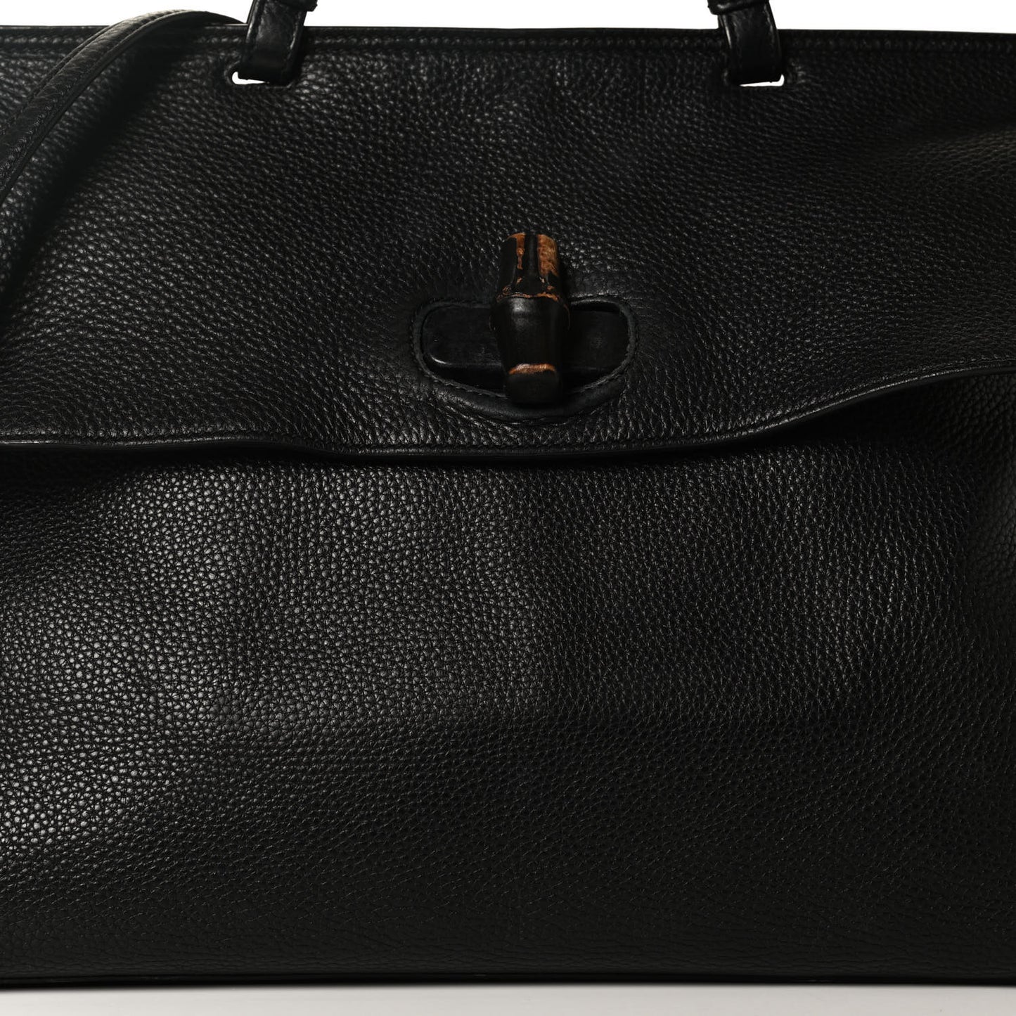 Pebbled Calfskin Large Bamboo Daily Top Handle Bag Black