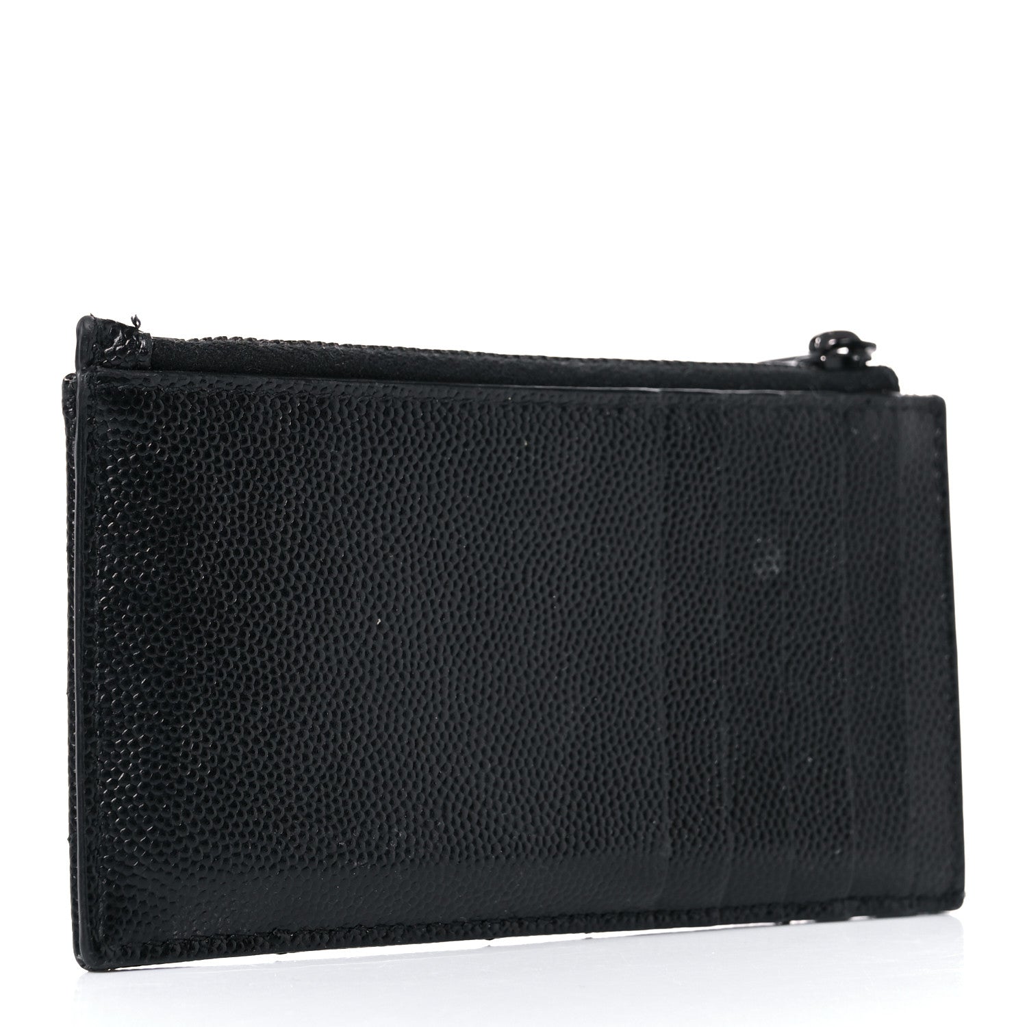 Saint Laurent Grain De Poudre Matelasse Chevron Monogram Fragments Zippered Card Case Black 3 of 11