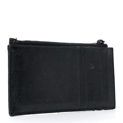 Saint Laurent Grain De Poudre Matelasse Chevron Monogram Fragments Zippered Card Case Black 3 of 11