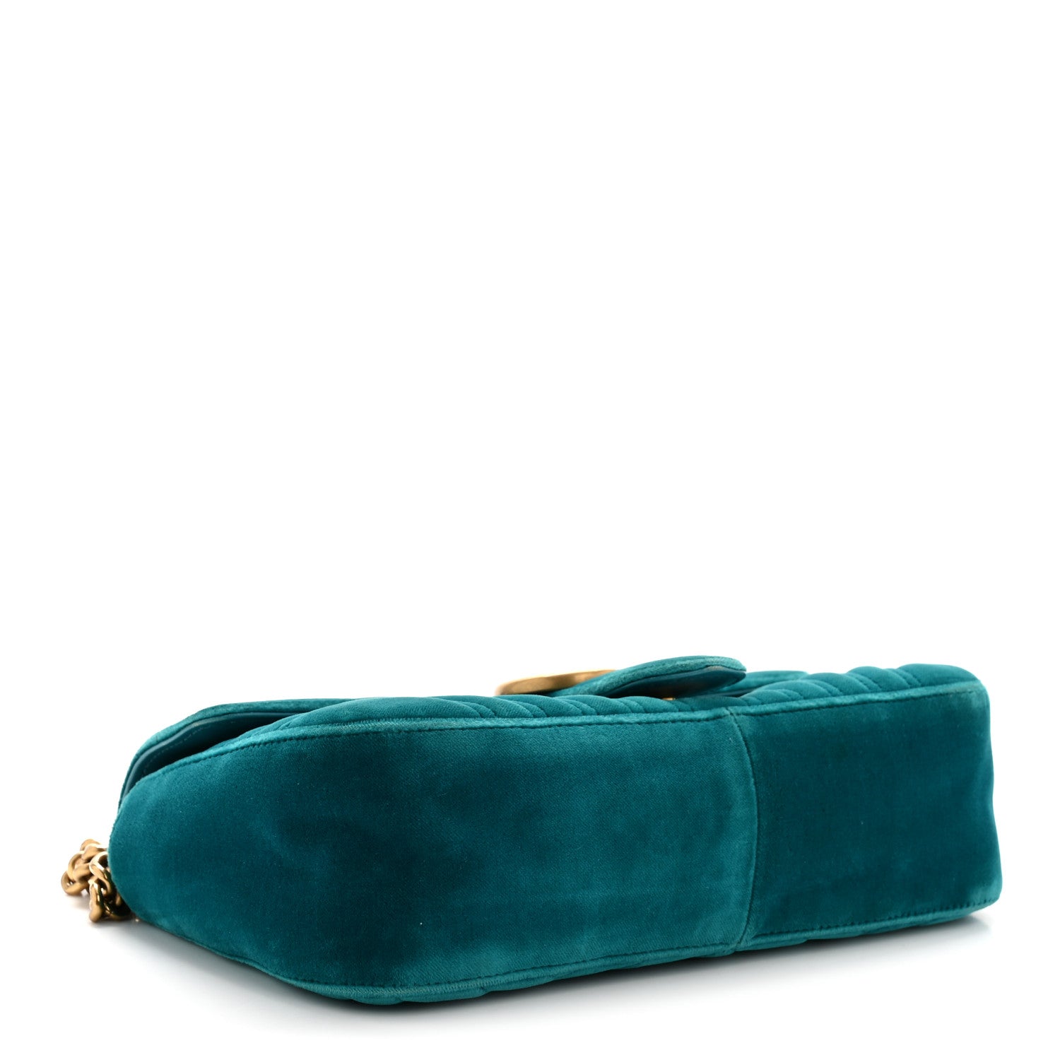 Gucci Velvet Matelasse Small GG Marmont Shoulder Bag Pavone Cyan 4 of 14