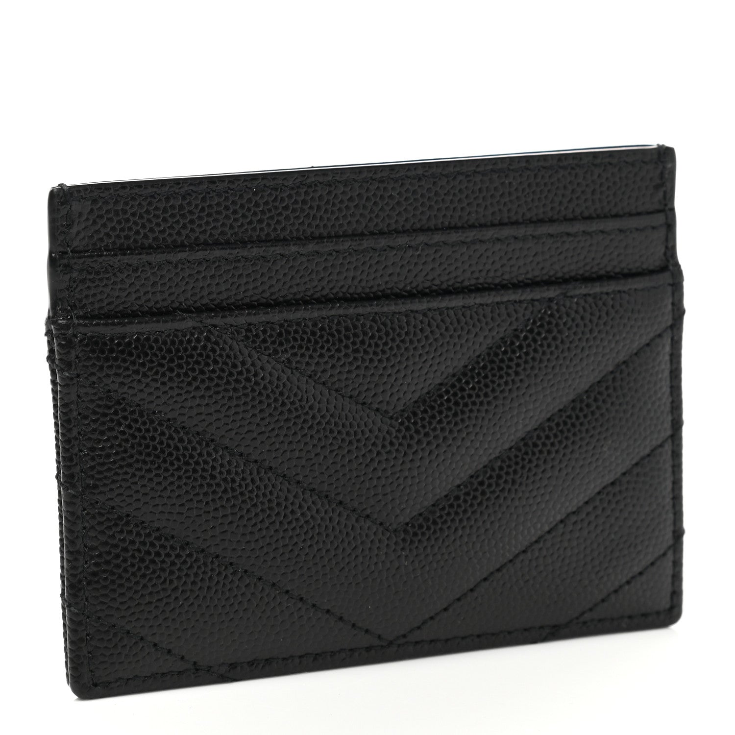 Saint Laurent Grain De Poudre Matelasse Chevron Monogram Credit Card Case Black 3 of 7