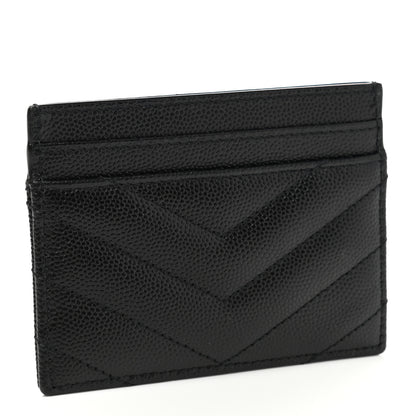 Saint Laurent Grain De Poudre Matelasse Chevron Monogram Credit Card Case Black 3 of 7