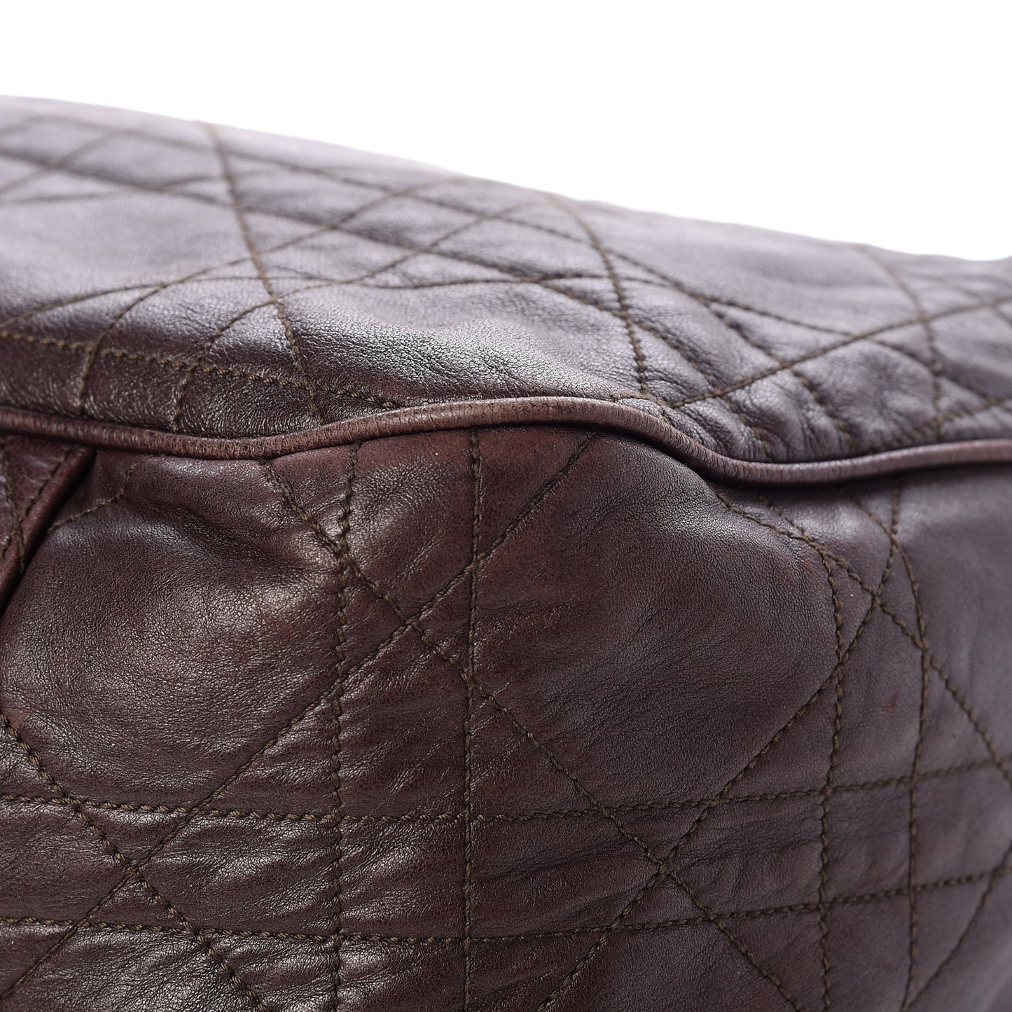 Lambskin Cannage Drawstring Bag Dark Brown