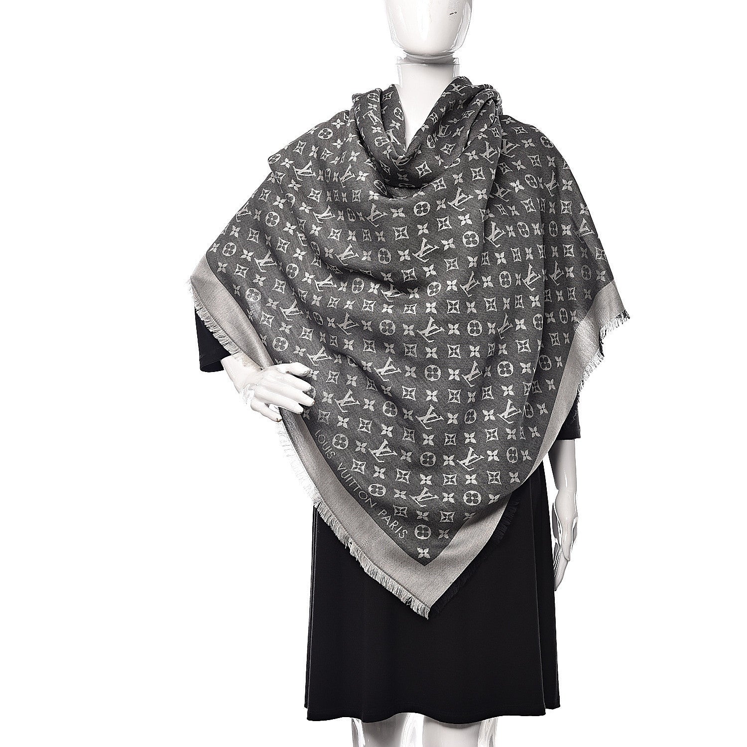 Louis Vuitton Wool Silk Monogram Denim Shawl Black 2 of 4