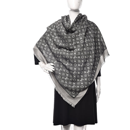 Louis Vuitton Wool Silk Monogram Denim Shawl Black 2 of 4