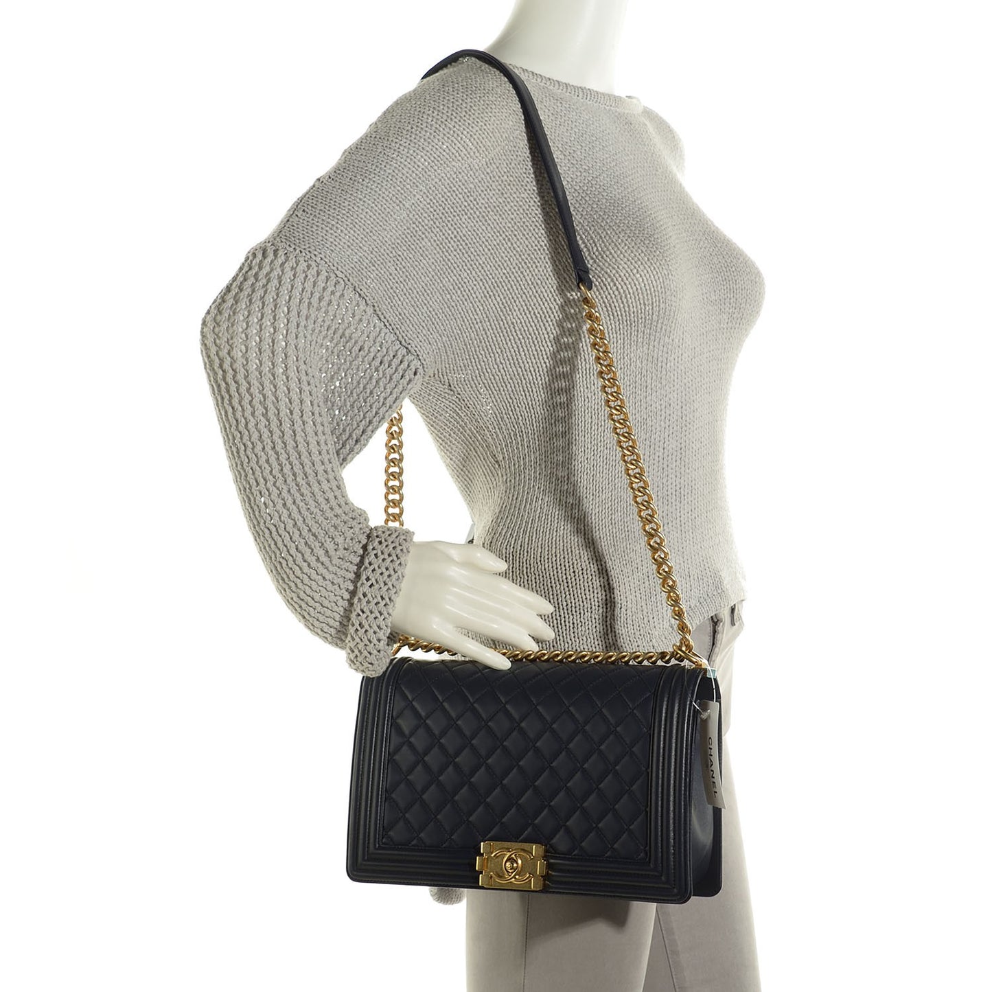 Lambskin Quilted New Medium Boy Flap Dark Navy