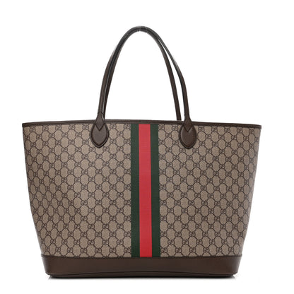 Gucci GG Supreme Monogram Textured Dollar Calfskin Web Large Ophidia Tote Beige Ebony New Acero 3 of 11