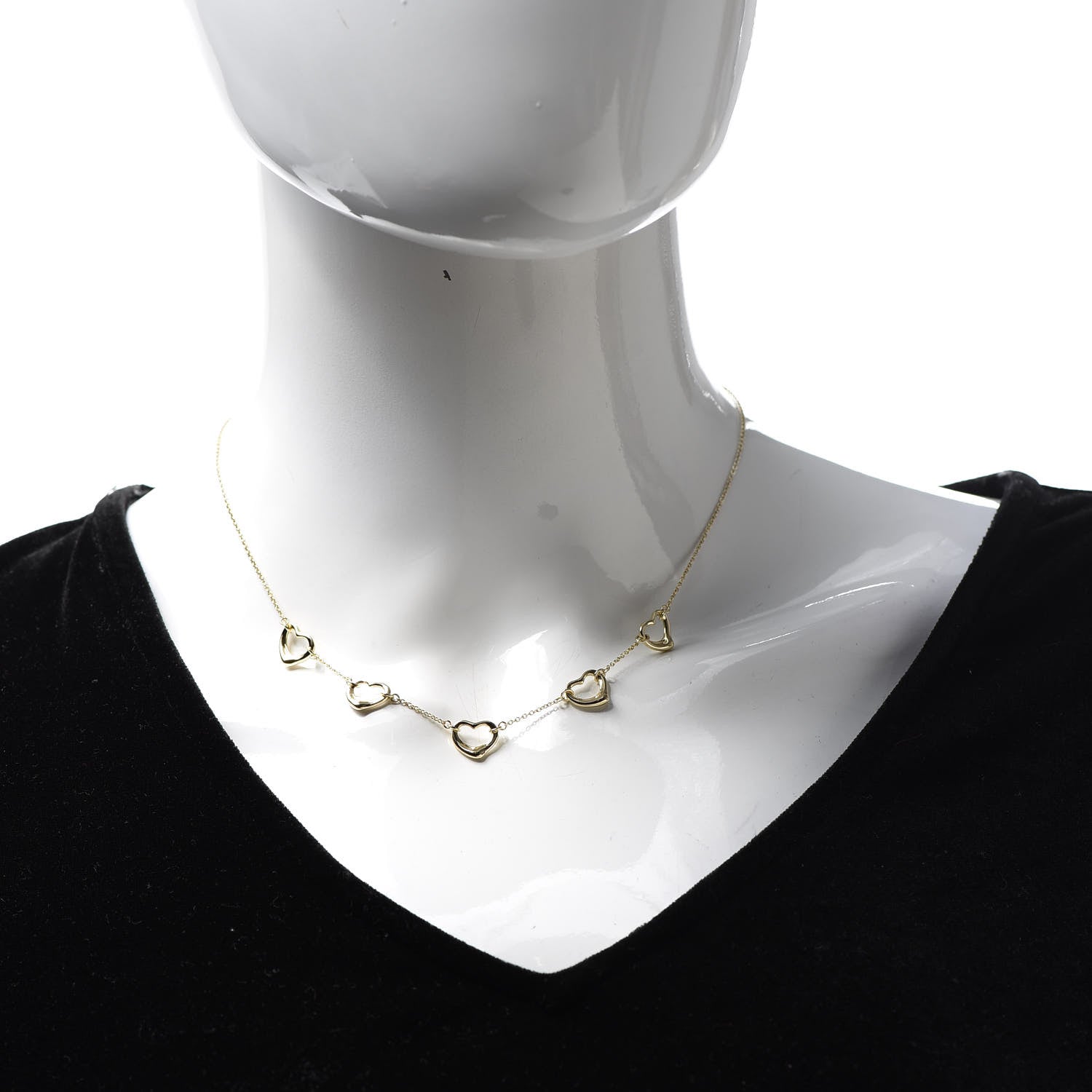 Tiffany 18K Yellow Gold Elsa Peretti 5 Open Heart Station Necklace 2 of 7