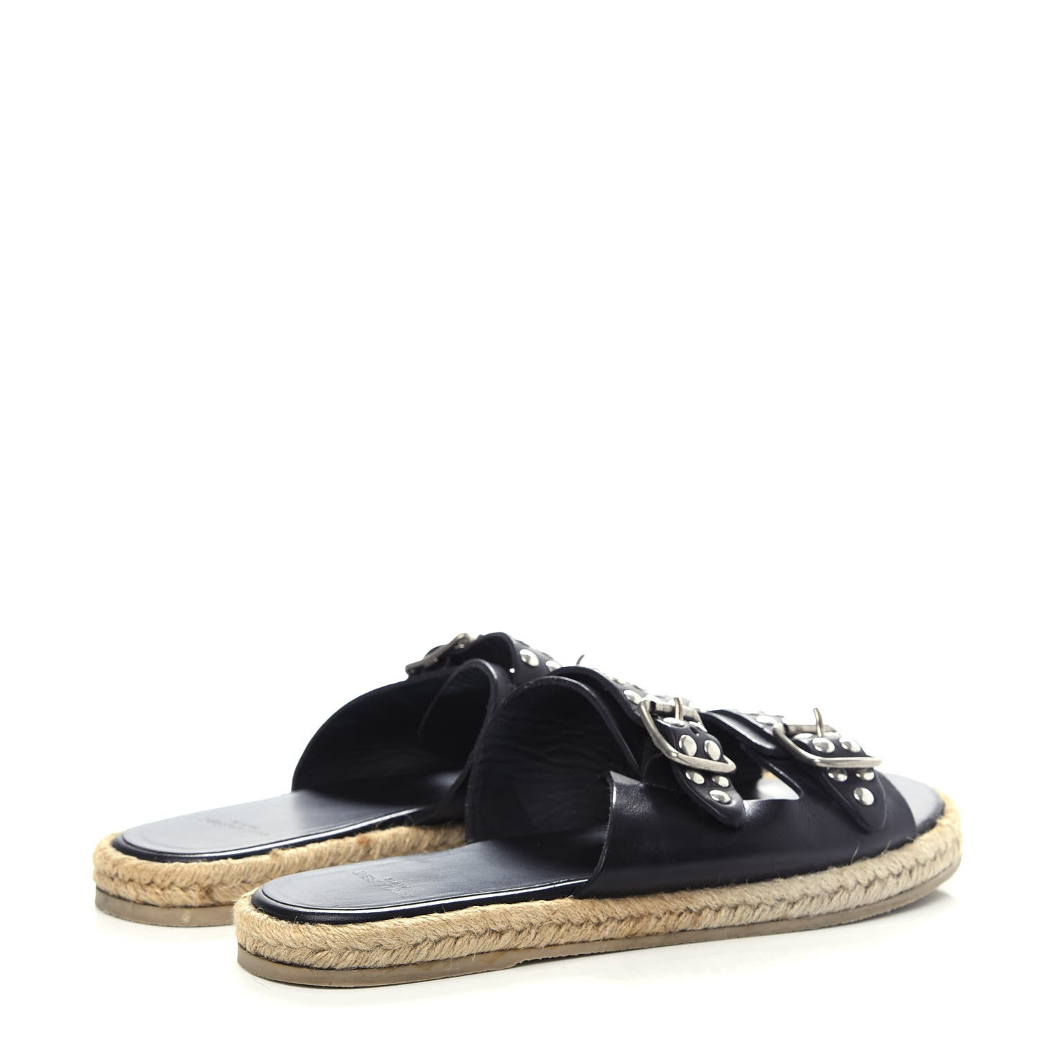 Saint Laurent Calfskin Studded Espadrilles Slide Sandals 38 Black 4 of 9