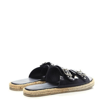 Saint Laurent Calfskin Studded Espadrilles Slide Sandals 38 Black 4 of 9