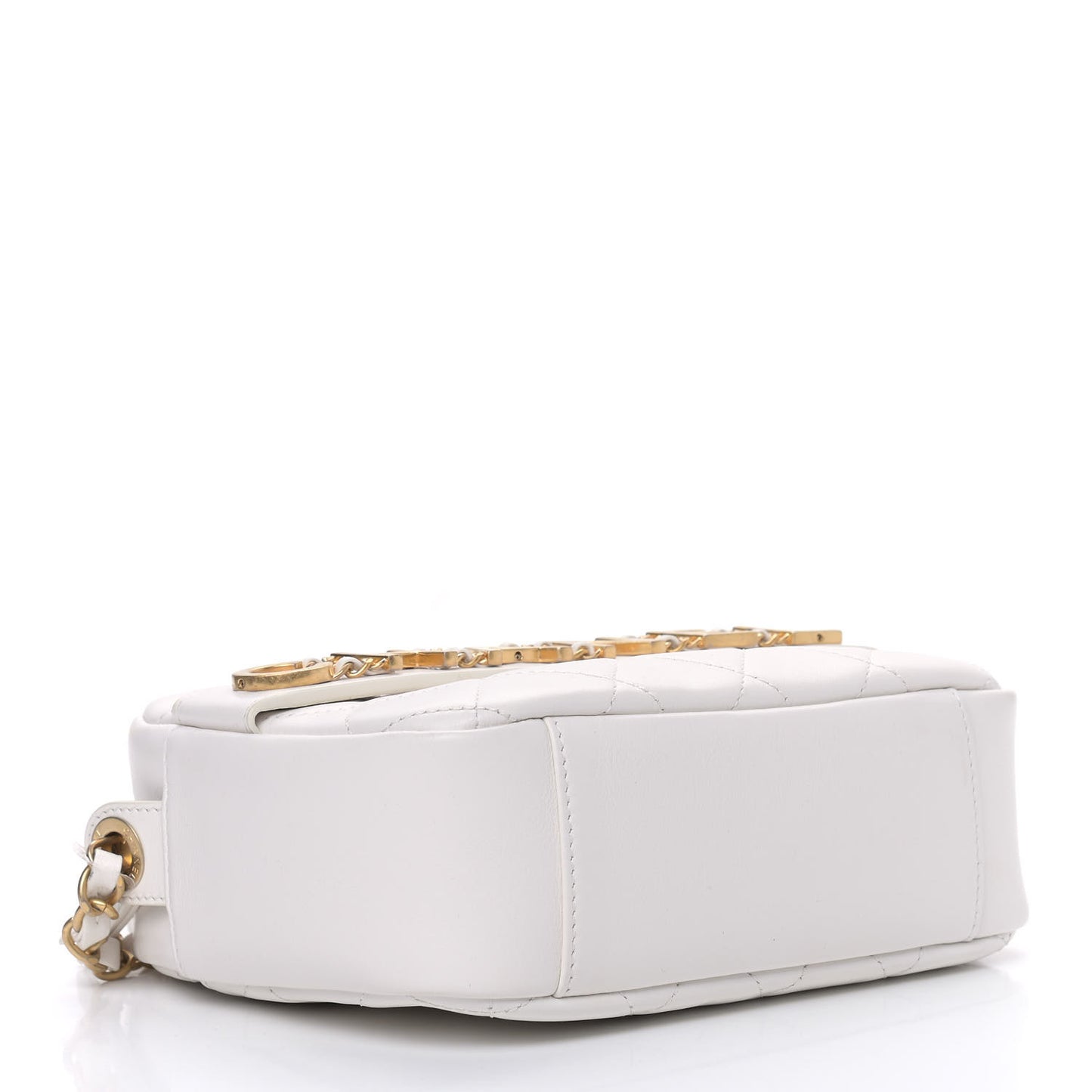 Calfskin Quilted Enchained Camera Case Bag White