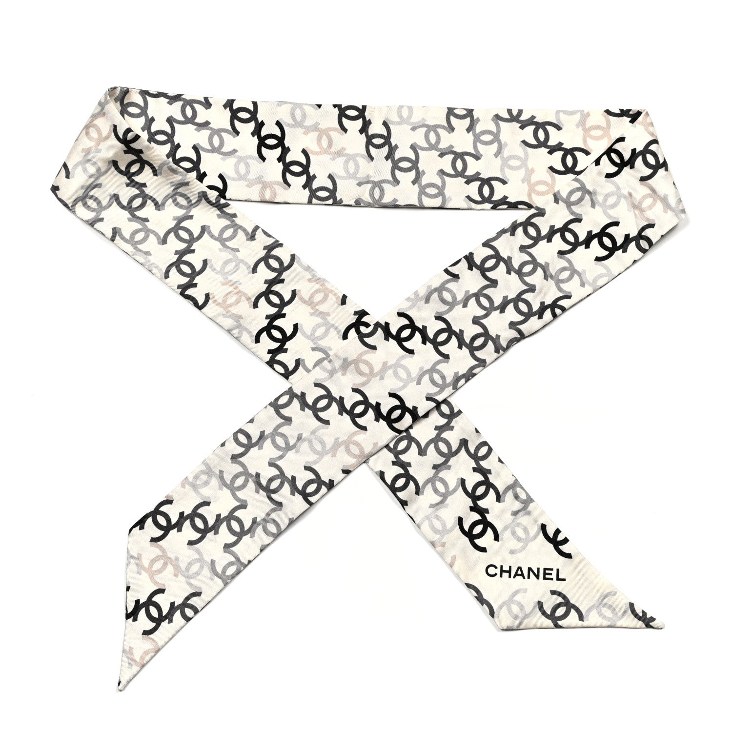 Chanel Silk CC Slim Bandeau Scarf Ecru Black 1 of 3
