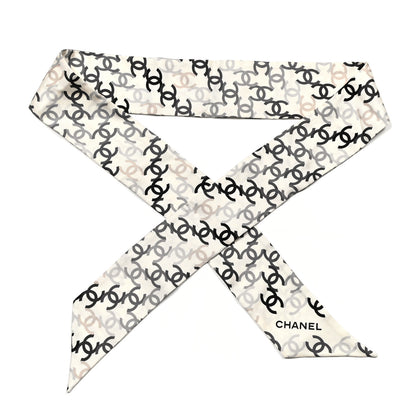 Chanel Silk CC Slim Bandeau Scarf Ecru Black 1 of 3