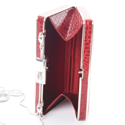 Judith Leiber Crocodile Austrian Crystal Box Clutch Red 8 of 10