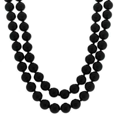 Tiffany Sterling Silver Black Onyx 10mm Long Bead Necklace 1 of 6