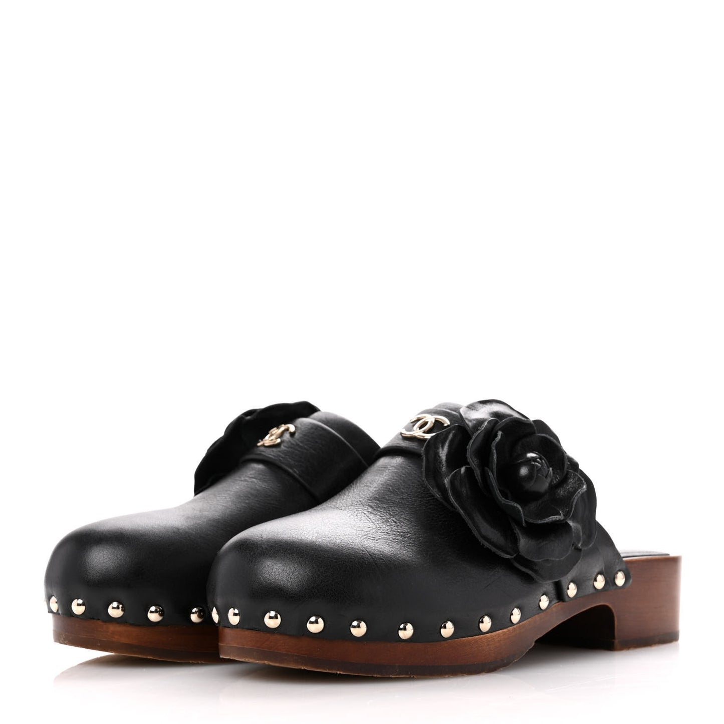 Calfskin Camellia Clogs 37 Black