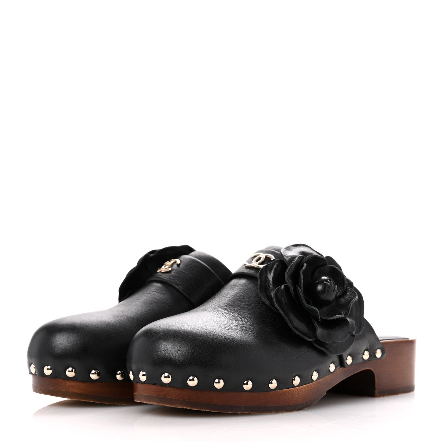 Chanel Calfskin Camellia Clogs 37 Black 4 of 12