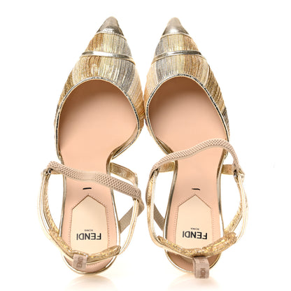 Fendi Laminated Fabric Nappa Colibri Lite 85mm Slingback Pumps 38.5 Gold Platino 2 of 9