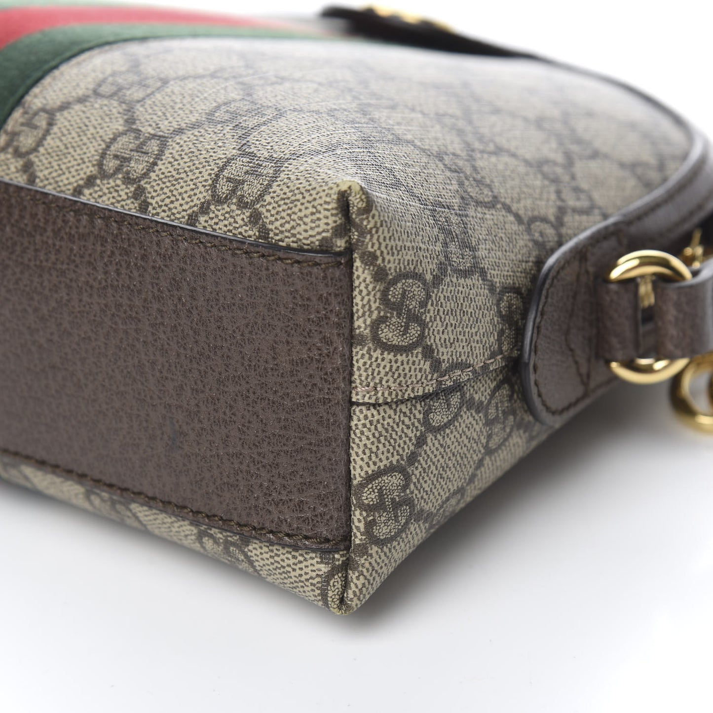 GG Supreme Monogram Textured Dollar Calfskin Web Small Ophidia Dome Shoulder Bag Beige Ebony New Acero
