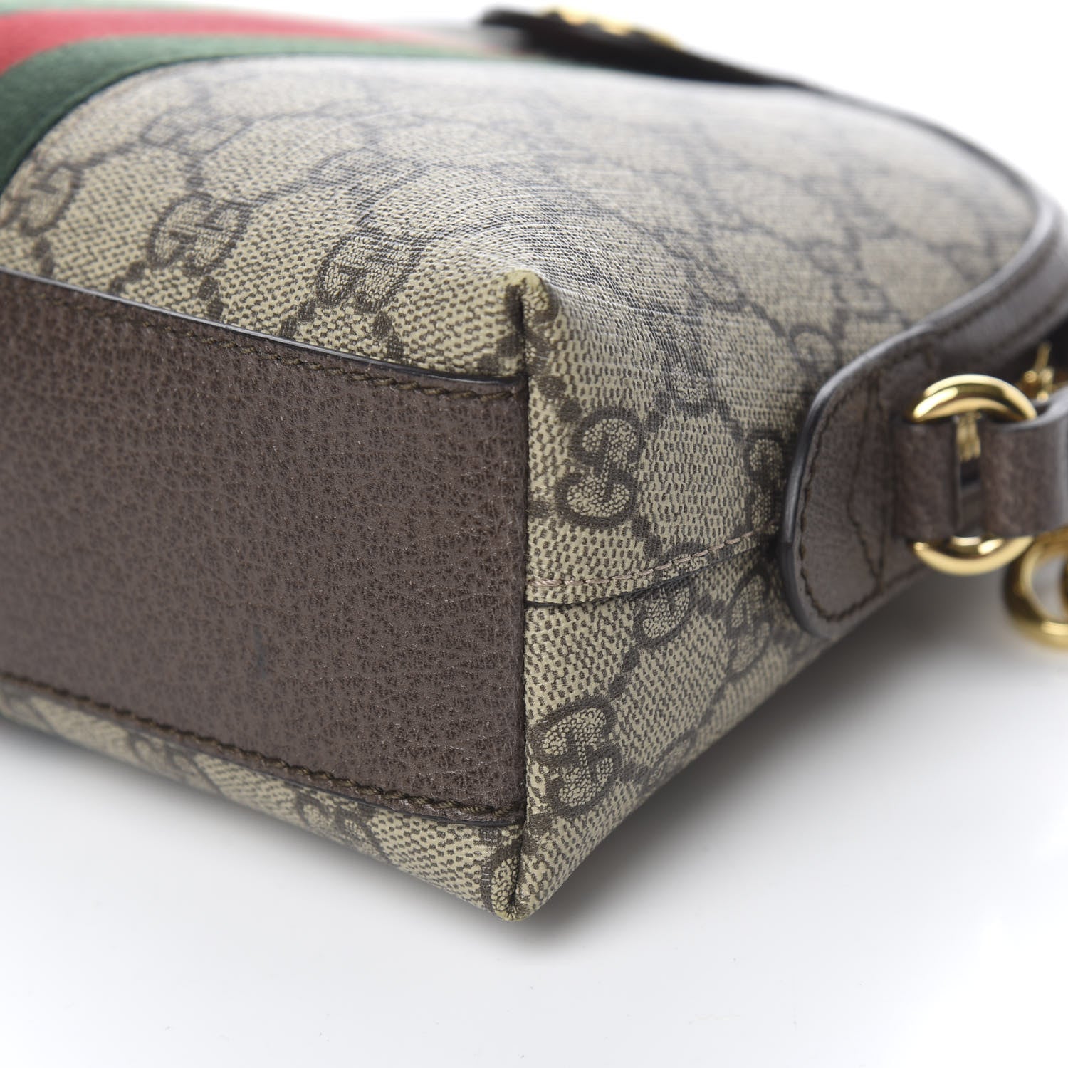 Gucci GG Supreme Monogram Textured Dollar Calfskin Web Small Ophidia Dome Shoulder Bag Beige Ebony New Acero 8 of 9