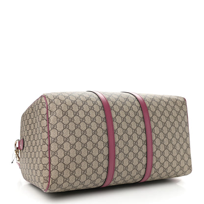 Gucci GG Supreme Monogram Selleria Calfskin Medium Carry On Duffle Bag Beige Ebony Peonia Flower 4 of 9