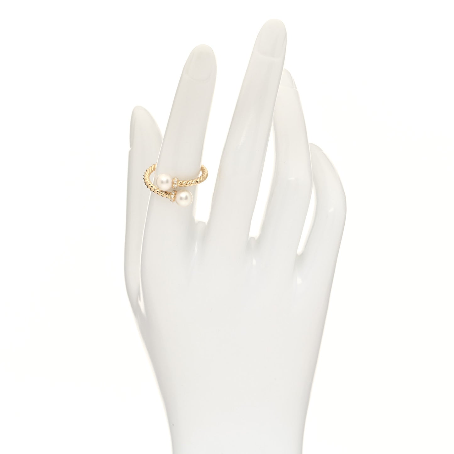 18K Yellow Gold Pearl Diamond Petite Solari Bypass Ring 54 7
