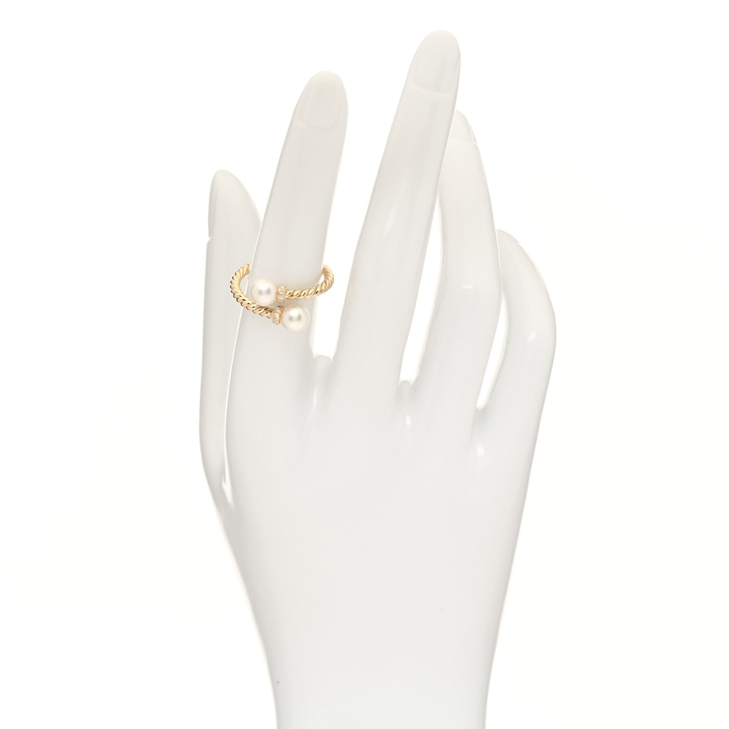 David Yurman 18K Yellow Gold Pearl Diamond Petite Solari Bypass Ring 54 7 2 of 4