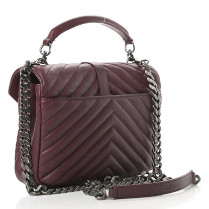 Saint Laurent Sheepskin Matelasse Chevron Monogram Medium College Bag Rouge Legion 3 of 14