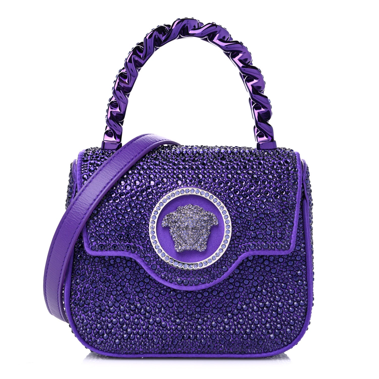 Versace Satin Crystal Studded Mini La Medusa Bag Purple 1 of 11
