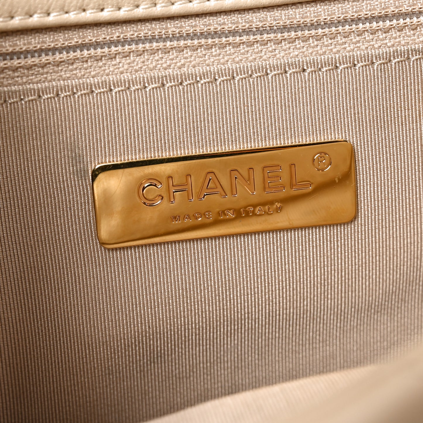 Goatskin Quilted Medium Chanel 19 Flap Light Beige
