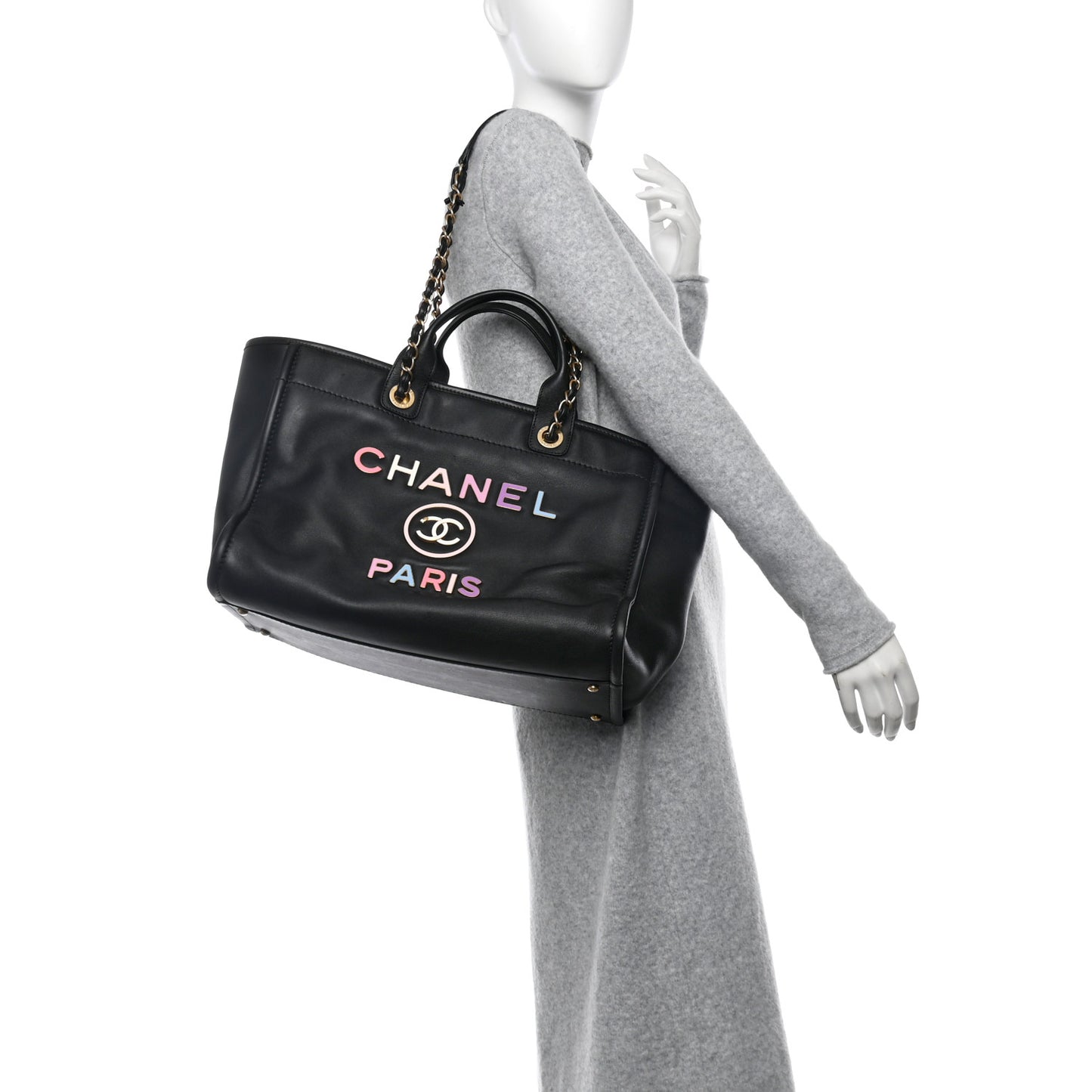 Calfskin Medium Deauville Tote Black Multicolor