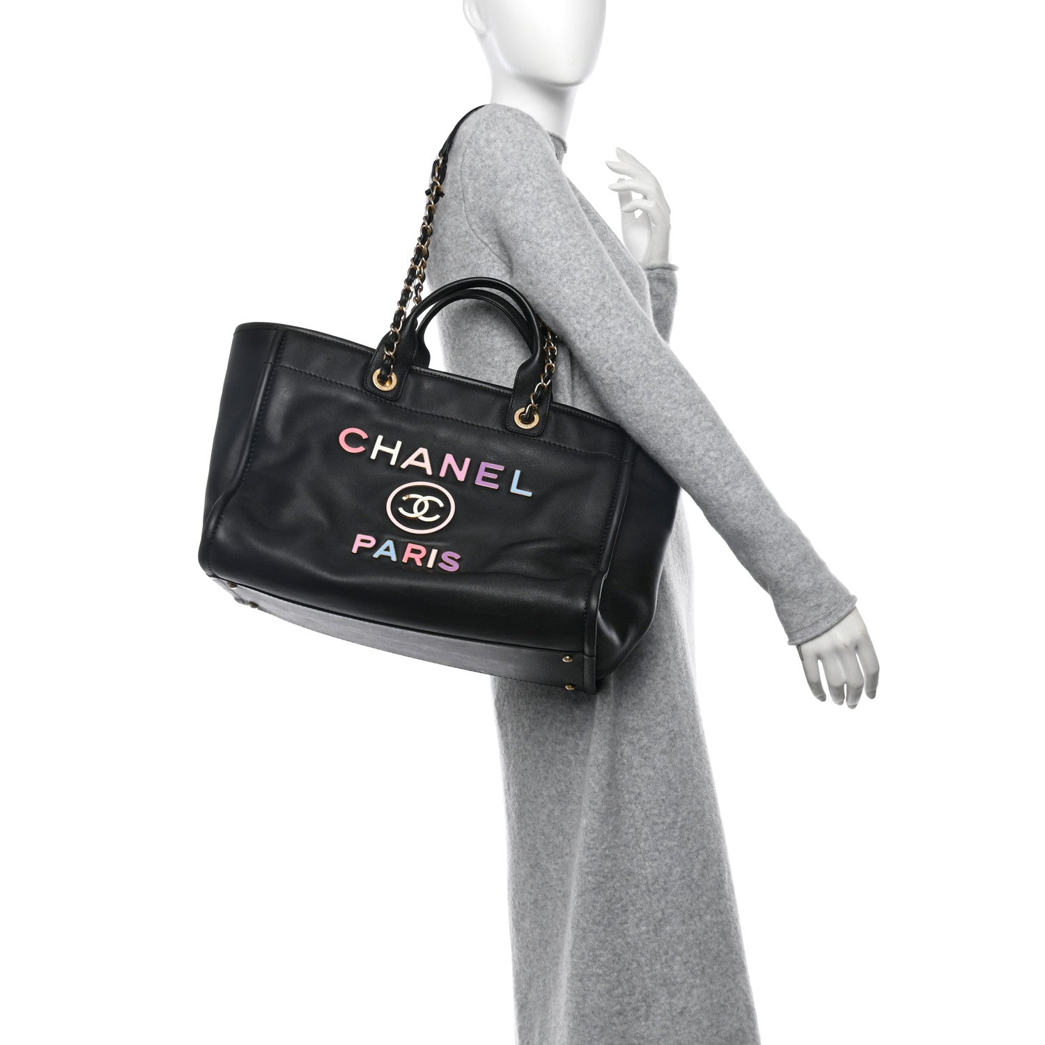 Chanel Calfskin Medium Deauville Tote Black Multicolor 2 of 15